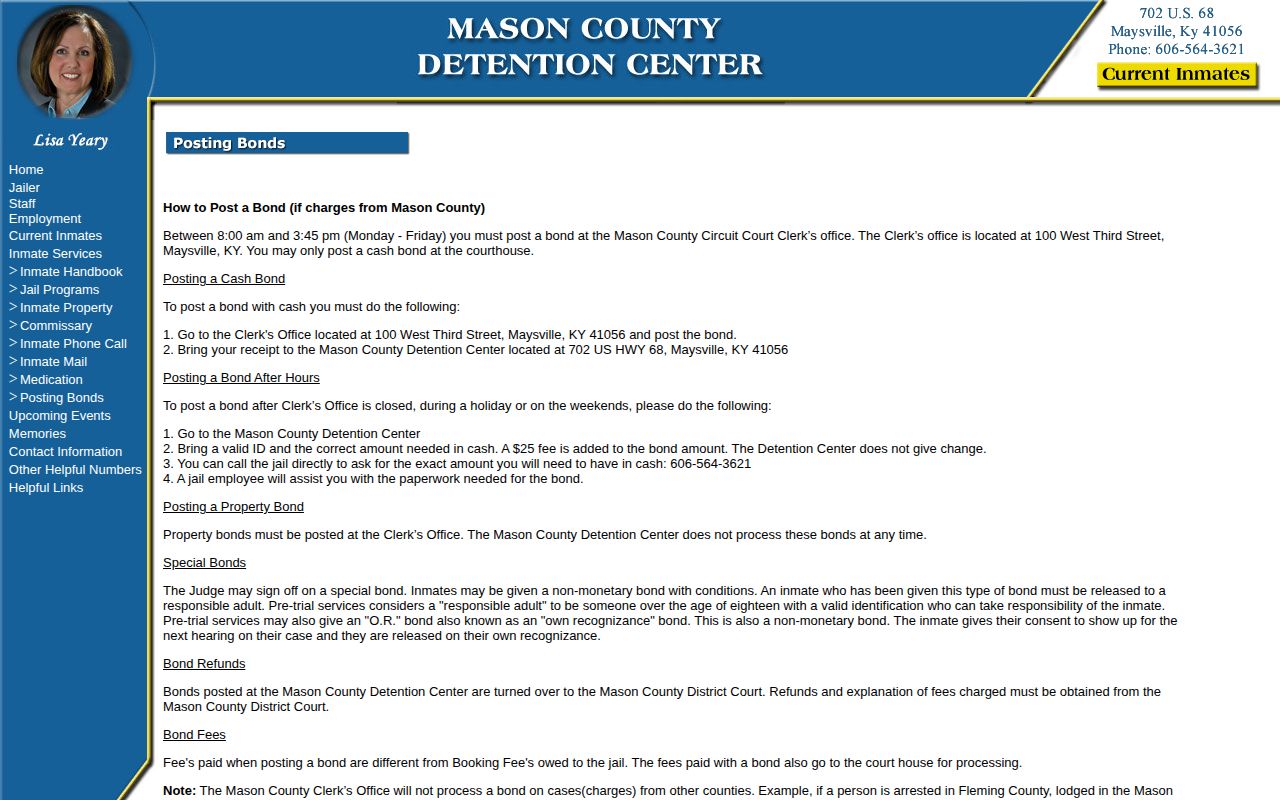 Bracken County release bond instructions at Mason jail