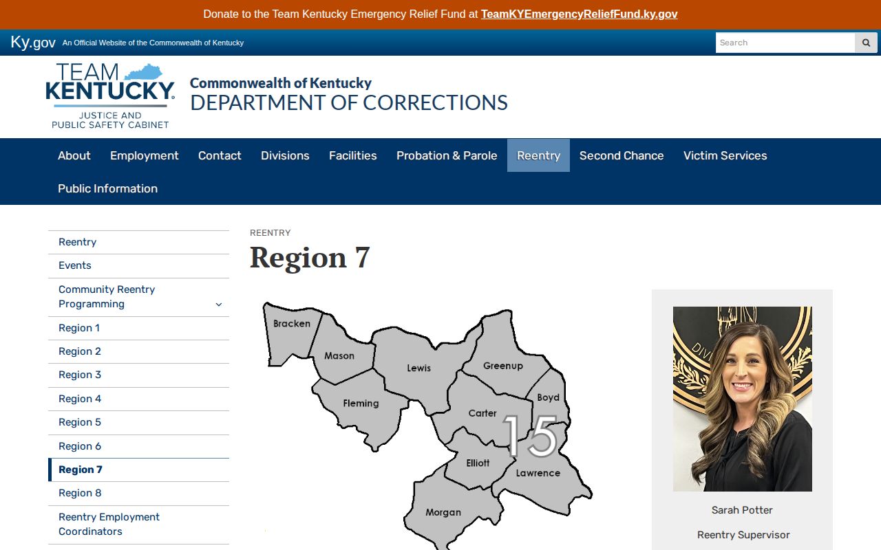 Kentucky DOC Region 7 information for Bracken County parole and probation